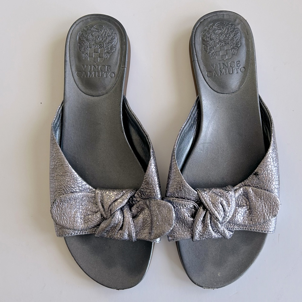 Vince Camuto Metallic Bow Slide Sandals